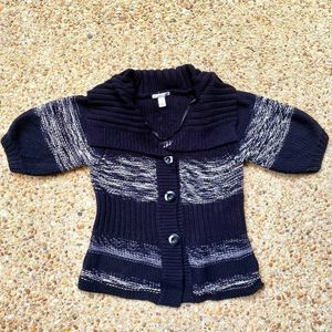 Kenneth Cole Y2K Short Sleeve Black White Wool Blend Button Down Sweater Size S
